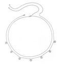 Silver necklace with small charms on a white background