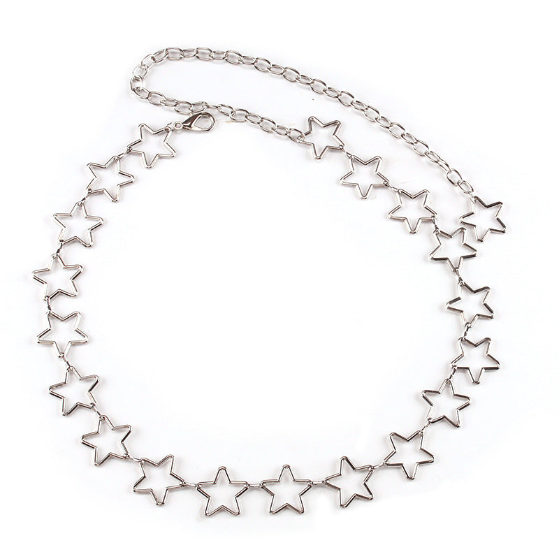 Silver star-shaped necklace on a white background